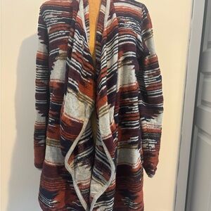 Lucky Brand Multicolor Open-Front Striped Cardigan - Rust, Cream, Navy
